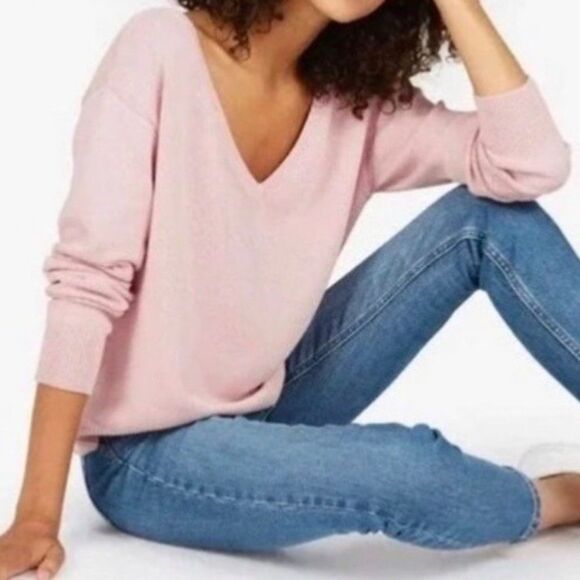 Everlane The Soft Cotton V Neck Sweater Blush Pink Medium - Picture 1 of 11